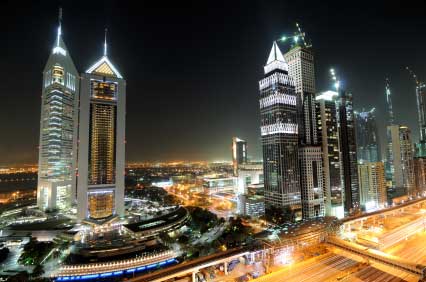 Dubai's financial district at night