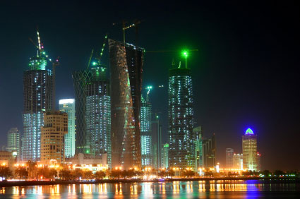 Qatar financial district at night