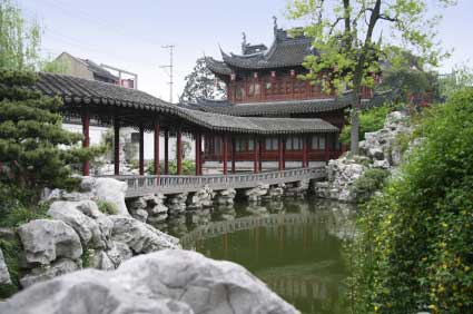 traditional temple and gardens in Shanghai